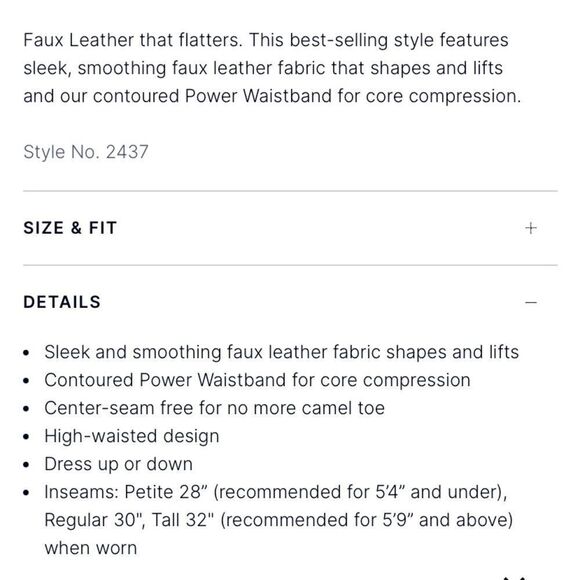 SPANX Leggings Faux Leather Shapes Lifts Flattering Compression Black Size M - Picture 12 of 14